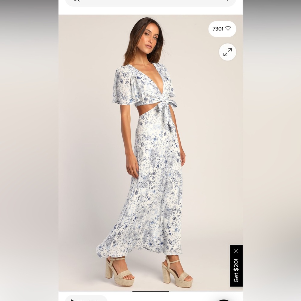 Lulu's Blue and White Floral Midi Dress